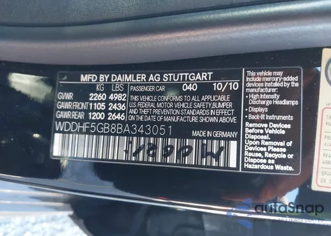 2011 Mercedes-Benz E 350 z USA, uszkodzony, nr VIN WDDHF5GB8BA343051